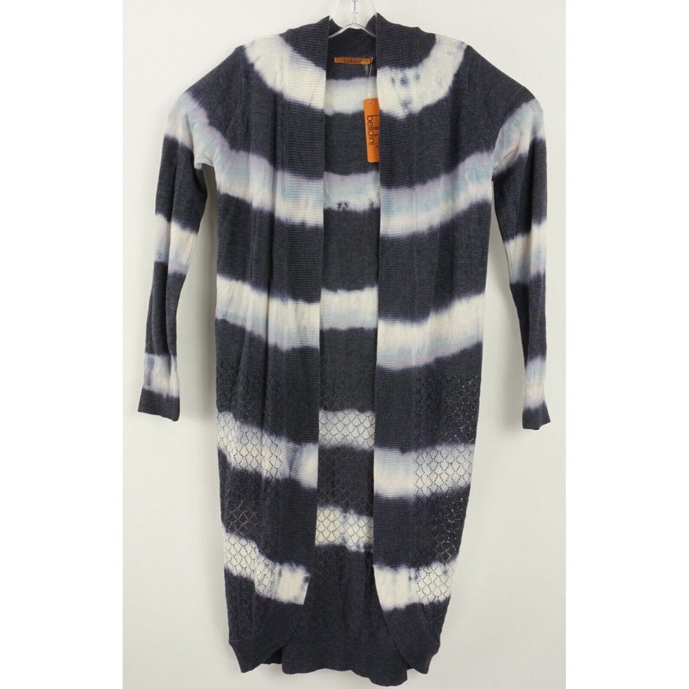 New belldini Women's Size M Blue White Ombre Open Knit Longline Cardigan Sweater